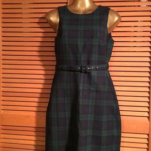 J. Crew Wool Blend Classic Sheath Dress Black Watch Plaid Women's Size 0P